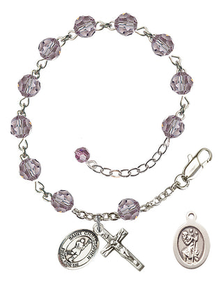 Adjustable Sterling Silver 6mm Austrian Crystal Saint Christopher/Lacrosse Rosary Bracelet in Light Amethyst