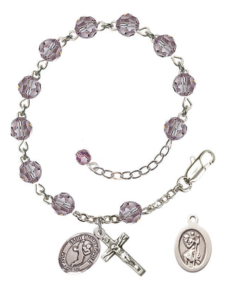 Adjustable Sterling Silver 6mm Austrian Crystal Saint Christopher/Martial Arts Rosary Bracelet in Light Amethyst