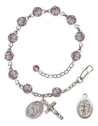 Adjustable Sterling Silver 6mm Austrian Crystal Saint Sebastian/Martial Arts Rosary Bracelet in Light Amethyst