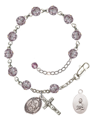 Adjustable Sterling Silver 6mm Austrian Crystal Saint Kateri/Equestrian Rosary Bracelet in Light Amethyst