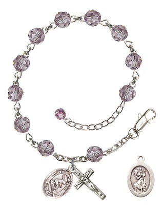 Adjustable Sterling Silver 6mm Austrian Crystal Saint Christopher/Surfing Rosary Bracelet in Light Amethyst