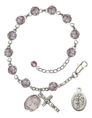 Adjustable Sterling Silver 6mm Austrian Crystal Saint Sebastian / Fishing Rosary Bracelet in Light Amethyst
