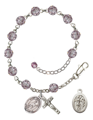 Adjustable Sterling Silver 6mm Austrian Crystal Saint Sebastian / Rodeo Rosary Bracelet in Light Amethyst