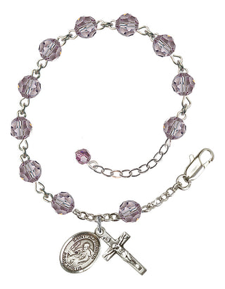 Sterling Silver 6mm Austrian Crystal Saint Alphonsus Rosary Bracelet in Light Amethyst Engraved Catholic Saint Jewelry