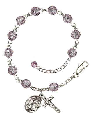 Sterling Silver 6mm Austrian Crystal Saint Dominic Savio Rosary Bracelet in Light Amethyst Engraved Catholic Saint Jewelry