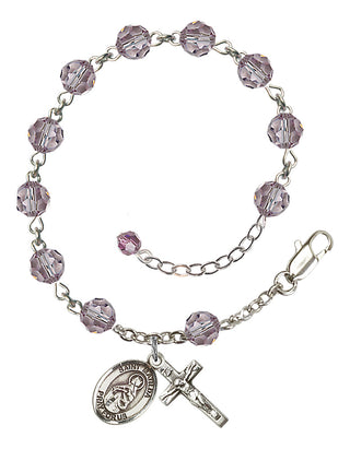 Sterling Silver 6mm Austrian Crystal Saint Matilda Rosary Bracelet in Light Amethyst Engraved Catholic Saint Jewelry