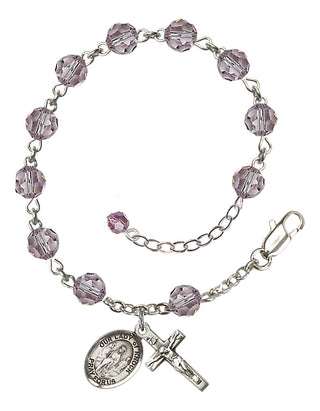 Sterling Silver 6mm Austrian Crystal Our Lady of Knock Rosary Bracelet in Light Amethyst Engraved Catholic Saint Jewelry