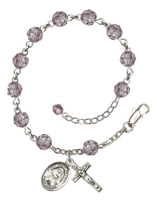Sterling Silver 6mm Austrian Crystal Saint Julia Billiart Rosary Bracelet in Light Amethyst Engraved Catholic Saint Jewelry