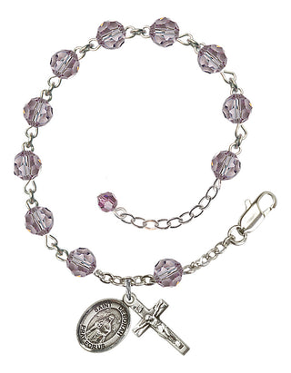 Sterling Silver 6mm Austrian Crystal Saint Deborah Rosary Bracelet in Light Amethyst Engraved Catholic Saint Jewelry