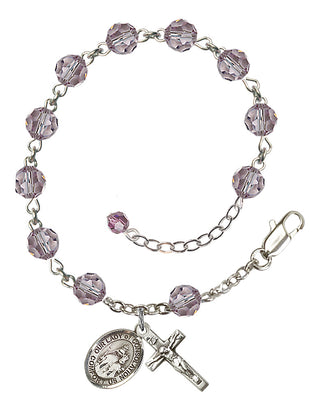 Sterling Silver 6mm Austrian Crystal Our Lady of Consolation Rosary Bracelet in Light Amethyst Engraved Catholic Saint Jewelry