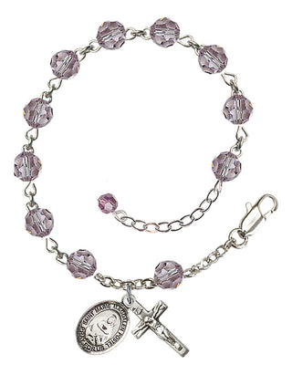 Sterling Silver 6mm Austrian Crystal Saint Marie Magdalen Postel Rosary Bracelet in Light Amethyst Engraved Catholic Saint Jewelry