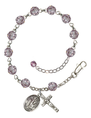 Sterling Silver 6mm Austrian Crystal Saint Paul of the Cross Rosary Bracelet in Light Amethyst Engraved Catholic Saint Jewelry