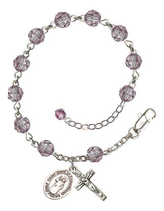 Sterling Silver 6mm Austrian Crystal Saint John of Capistrano Rosary Bracelet in Light Amethyst Engraved Catholic Saint Jewelry