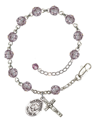 Sterling Silver 6mm Austrian Crystal Pope Saint Eugene I Rosary Bracelet in Light Amethyst Engraved Catholic Saint Jewelry