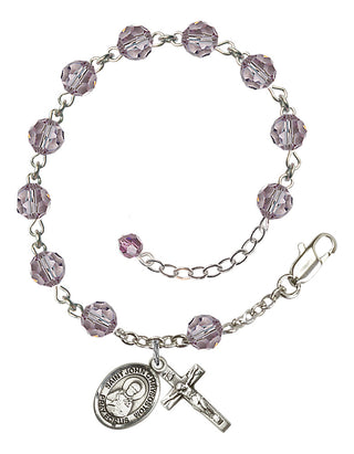 Sterling Silver 6mm Austrian Crystal Saint John Chrysostom Rosary Bracelet in Light Amethyst Engraved Catholic Saint Jewelry