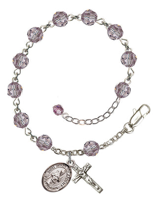 Sterling Silver 6mm Austrian Crystal Saint Simon the Apostle Rosary Bracelet in Light Amethyst Engraved Catholic Saint Jewelry