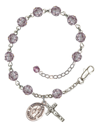 Sterling Silver 6mm Austrian Crystal Saint Raymond of Penafort Rosary Bracelet in Light Amethyst Engraved Catholic Saint Jewelry