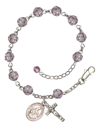 Sterling Silver 6mm Austrian Crystal Saint Margaret of Scotland Rosary Bracelet in Light Amethyst Engraved Catholic Saint Jewelry
