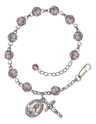 Sterling Silver 6mm Austrian Crystal Saint Andre Bessette Rosary Bracelet in Light Amethyst Engraved Catholic Saint Jewelry