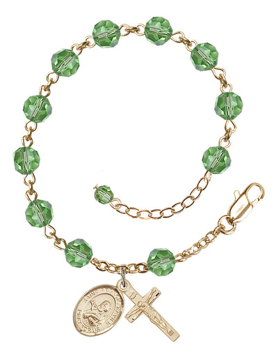 14kt Gold-Filled 6mm Austrian Crystal St. Francis Xavier Rosary Bracelet in Peridot | Engravable