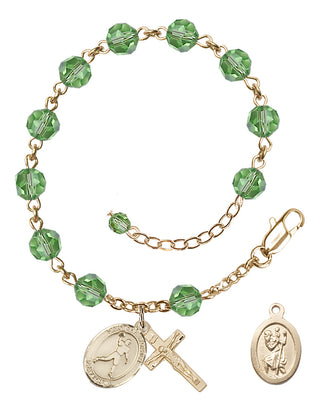 Adjustable 14 Karat Gold-Filled 6mm Austrian Crystal Saint Christopher/Football Rosary Bracelet in Peridot