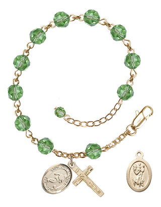 Adjustable 14 Karat Gold-Filled 6mm Austrian Crystal Saint Christopher/Soccer Rosary Bracelet in Peridot