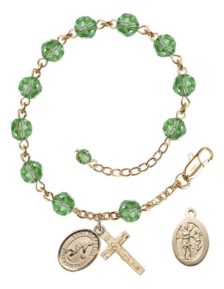 Adjustable 14 Karat Gold-Filled 6mm Austrian Crystal Saint Sebastian/Basketball Rosary Bracelet in Peridot
