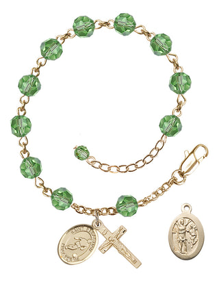 Adjustable 14 Karat Gold-Filled 6mm Austrian Crystal Saint Sebastian/Soccer Rosary Bracelet in Peridot