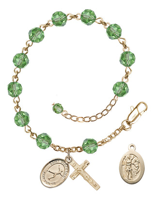 Adjustable 14 Karat Gold-Filled 6mm Austrian Crystal Saint Sebastian/Figure Skating Rosary Bracelet in Peridot