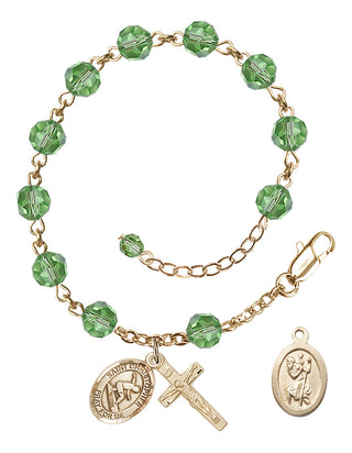 Adjustable 14 Karat Gold-Filled 6mm Austrian Crystal Saint Christopher/Surfing Rosary Bracelet in Peridot