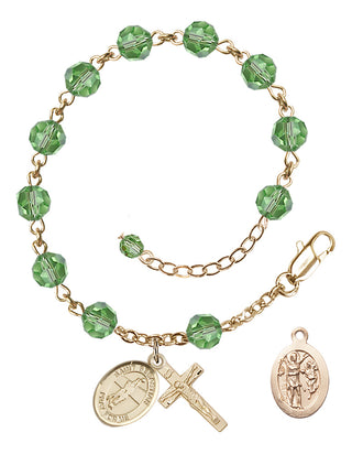 Adjustable 14 Karat Gold-Filled 6mm Austrian Crystal Saint Sebastian / Volleyball Rosary Bracelet in Peridot