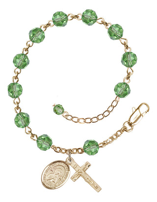 14kt Gold-Filled 6mm Austrian Crystal Our Lady of Perpetual Help Rosary Bracelet in Peridot Engraved Catholic Saint Jewelry