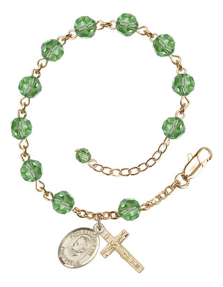 Adjustable 14 Karat Gold-Filled 6mm Austrian Crystal Pope Emeritace Benedict XVI Rosary Bracelet in Peridot