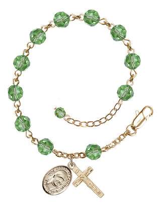 14kt Gold-Filled 6mm Austrian Crystal Saint Teresa of Calcutta Rosary Bracelet in Peridot Engraved Catholic Saint Jewelry