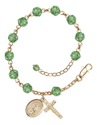 14kt Gold-Filled 6mm Austrian Crystal Saint Regina Rosary Bracelet in Peridot Engraved Catholic Saint Jewelry