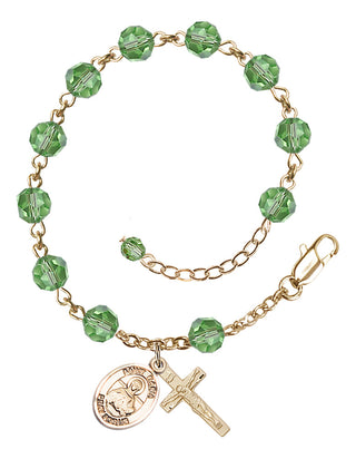 14kt Gold-Filled 6mm Austrian Crystal Saint Daria Rosary Bracelet in Peridot Engraved Catholic Saint Jewelry