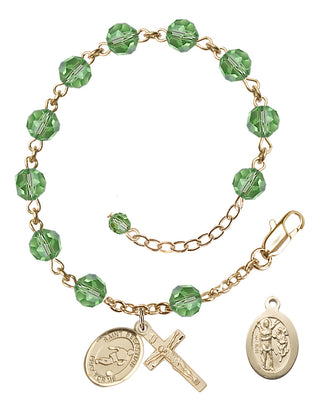 Adjustable 14 Karat Gold 6mm Austrian Crystal Saint Sebastian/Soccer Rosary Bracelet in Peridot