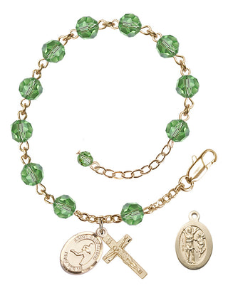 Adjustable 14 Karat Gold 6mm Austrian Crystal Saint Sebastian/Track & Field Rosary Bracelet in Peridot