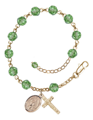 14kt Gold 6mm Austrian Crystal Our Lady of Assumption Rosary Bracelet in Peridot Engraved Catholic Saint Jewelry