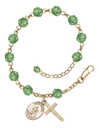 Adjustable 14 Karat Gold 6mm Austrian Crystal Saint Maron Rosary Bracelet in Peridot