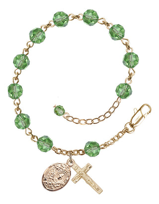 Adjustable 14 Karat Gold 6mm Austrian Crystal Miraculous Rosary Bracelet in Peridot