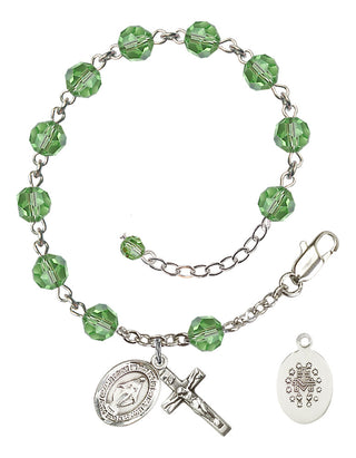 Sterling Silver 6mm Austrian Crystal Miraculous Rosary Bracelet in Peridot Engraved Catholic Saint Jewelry