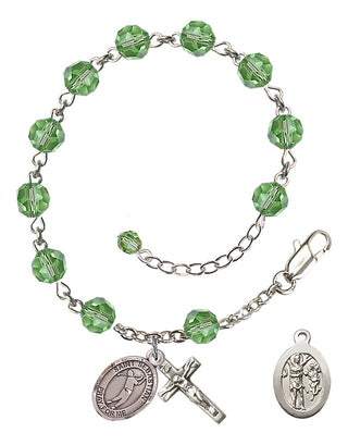 Adjustable Sterling Silver 6mm Austrian Crystal Saint Sebastian/Golf Rosary Bracelet in Peridot
