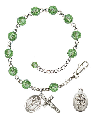 Adjustable Sterling Silver 6mm Austrian Crystal Saint Sebastian/Cheerleading Rosary Bracelet in Peridot