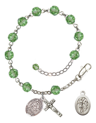 Adjustable Sterling Silver 6mm Austrian Crystal Saint Sebastian/Wrestling Rosary Bracelet in Peridot