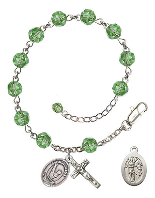 Adjustable Sterling Silver 6mm Austrian Crystal Saint Sebastian/Gymnastics Rosary Bracelet in Peridot