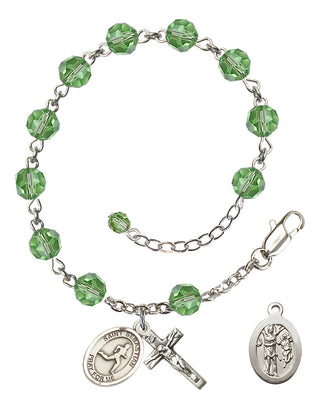 Adjustable Sterling Silver 6mm Austrian Crystal Saint Sebastian/Track & Field Rosary Bracelet in Peridot