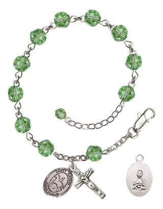 Adjustable Sterling Silver 6mm Austrian Crystal Saint Kateri/Equestrian Rosary Bracelet in Peridot
