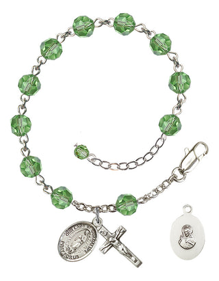 Sterling Silver 6mm Austrian Crystal Our Lady of Guadalupe Rosary Bracelet in Peridot Engraved Catholic Saint Jewelry