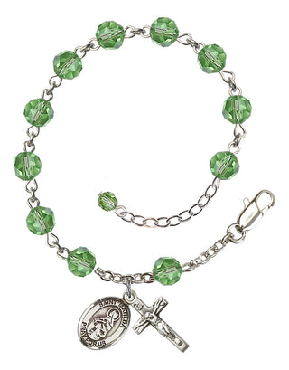 Sterling Silver 6mm Austrian Crystal Saint Matilda Rosary Bracelet in Peridot Engraved Catholic Saint Jewelry
